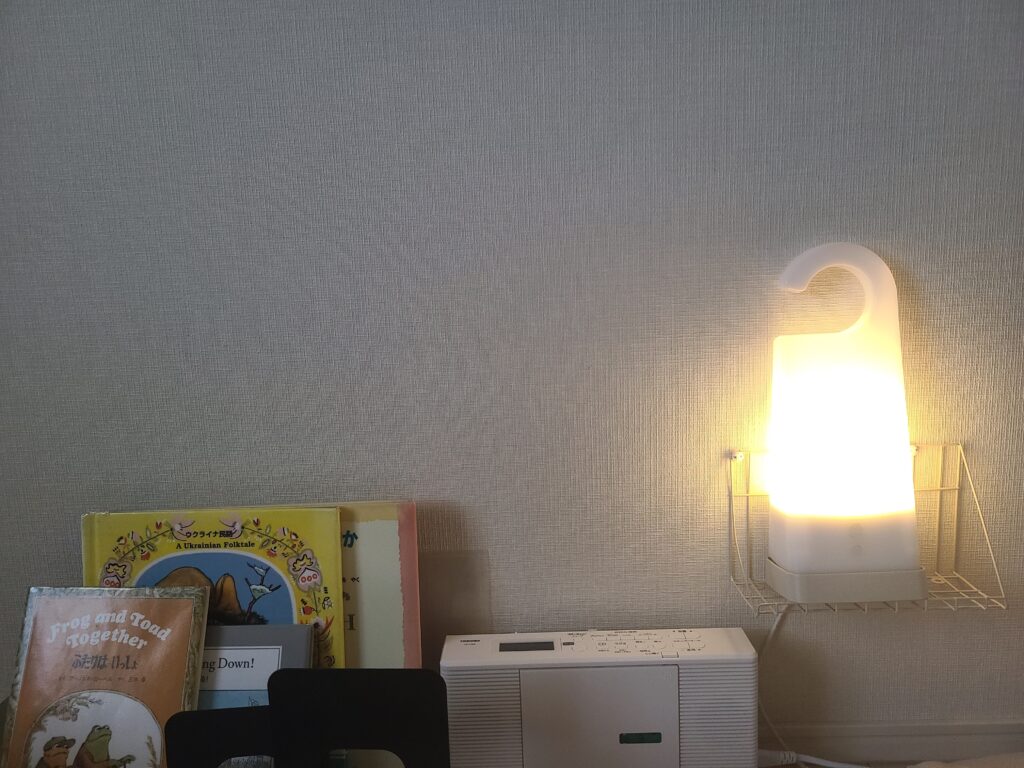 寝室で絵本をえらんでいるところの写真