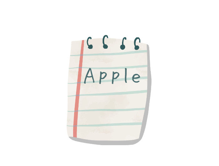 Ａｐｐｌｅの文字がノートに書いてあるイラスト