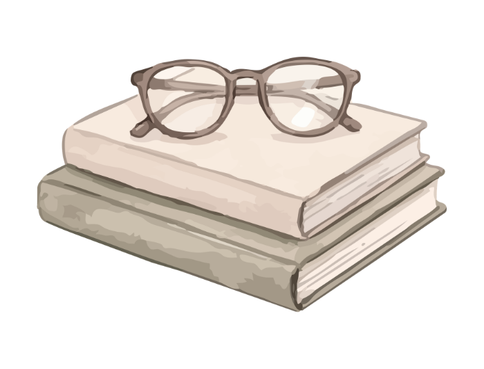 本の上に眼鏡ふがおいてあるイラスト