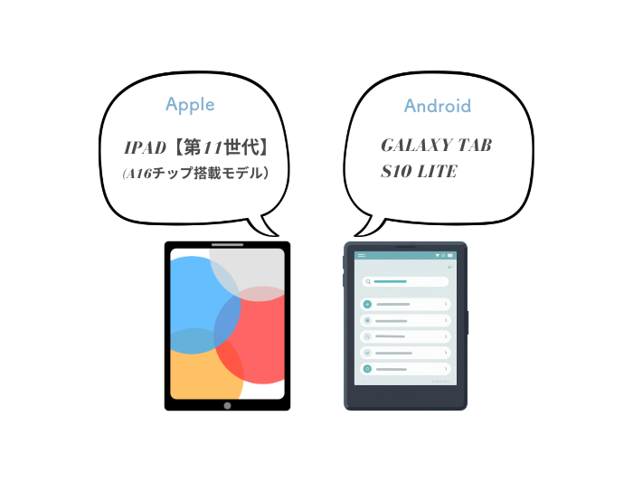 「Galaxy Tab S10 Lite」と「(第10世代・A16チップ搭載モデル)」のイラスト